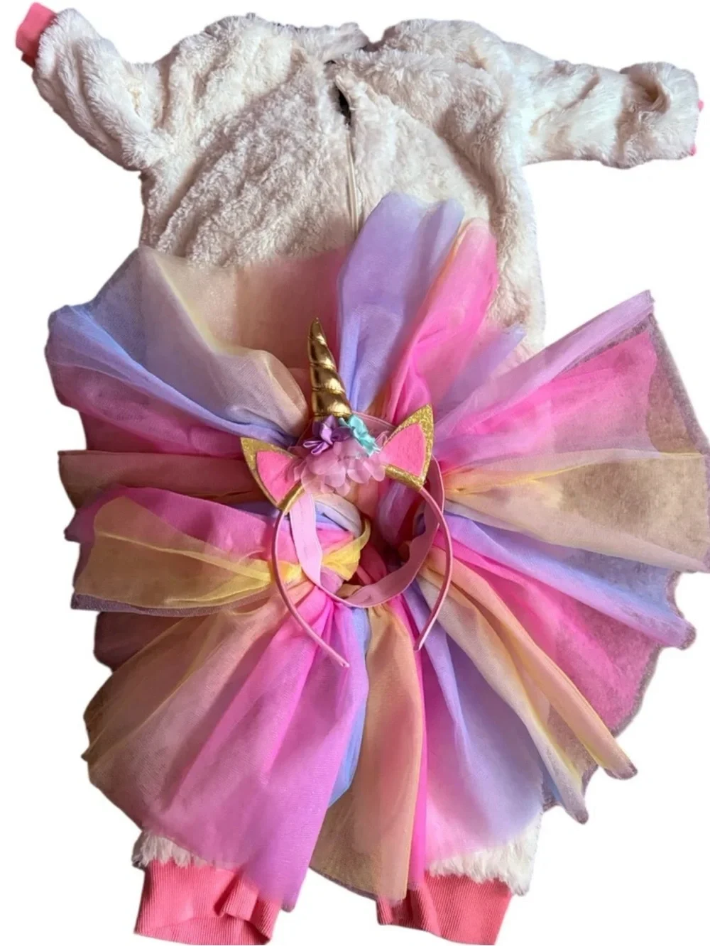 Posh Peanut Eleanor Unicorn faux fur jumpsuit with Tutu Halloween Costume 2T